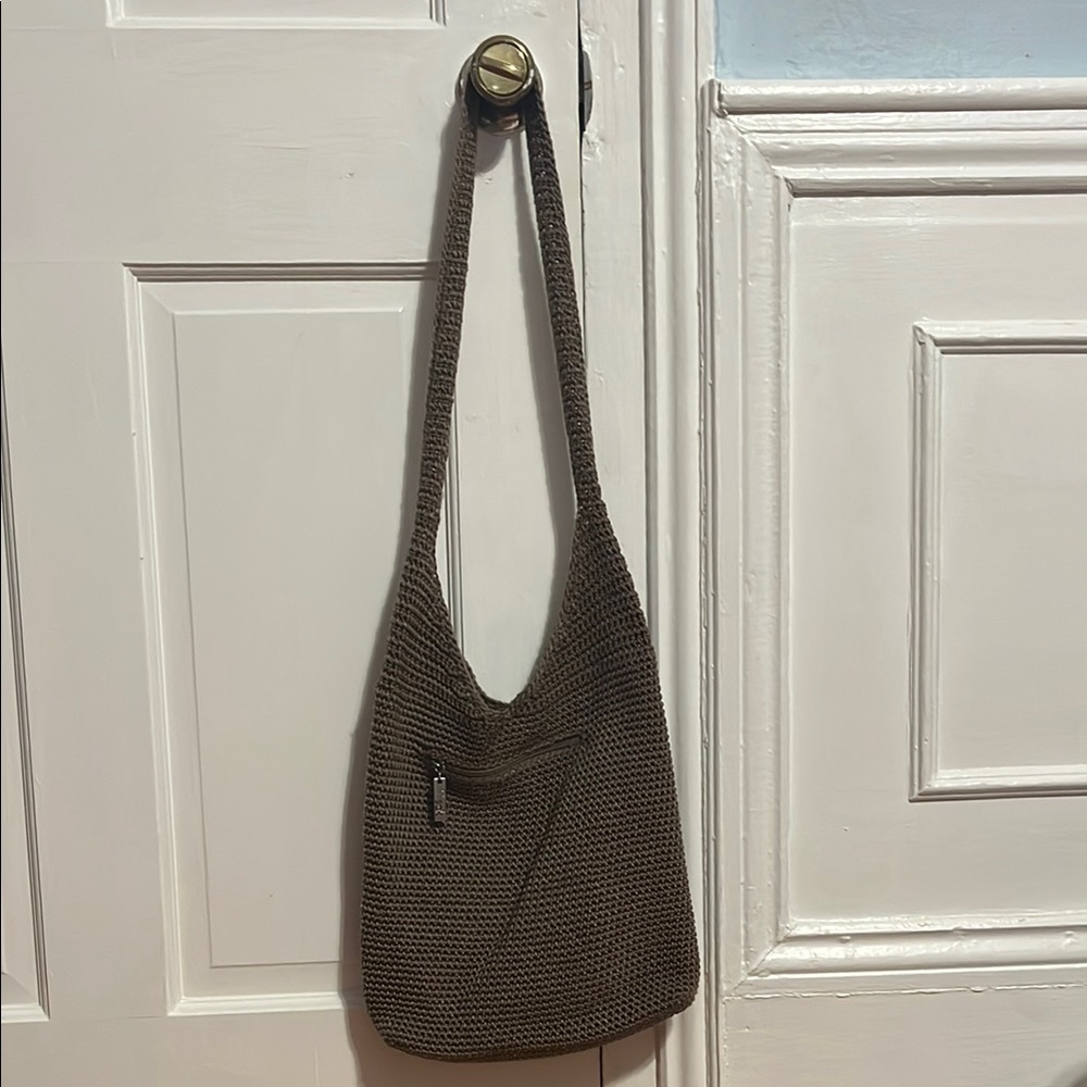 Brown Knit Shoulder Bag